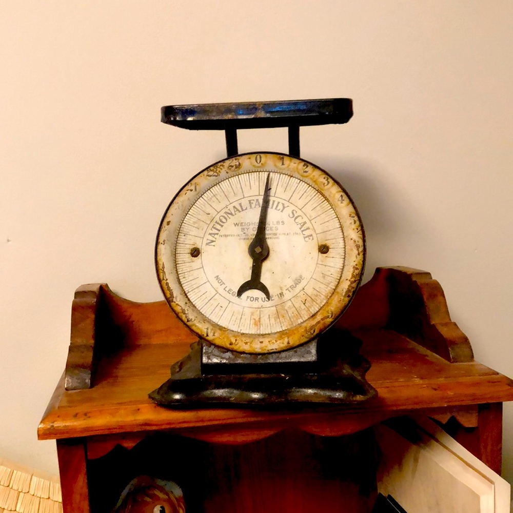 Vintage scale Nation Family Scale by OUNCES lovely black rustic, lovely kitchen